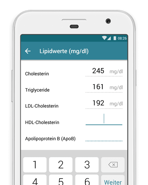 Screenshot des MyTherapy Cholesterin- und Lipid-Wert Trackers