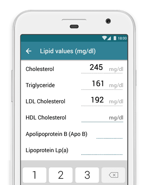 screenshot of MyTherapy cholesterol and lipid value tracker